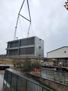 Large HVAC commerical unit delivered with crane