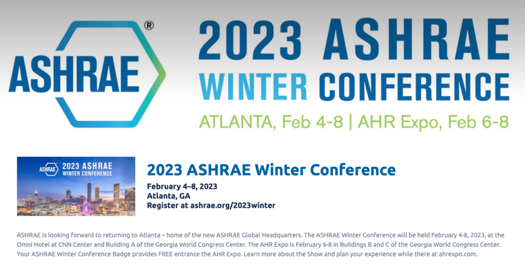 ASHRAE Winter Conference 2023, Atlanta, GA February