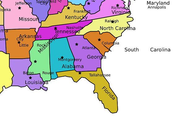 Map of south eastern united states for heat pipe company carolina heat pipe